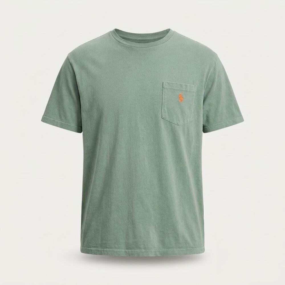 Polo Ralph Lauren Mens Size L Sage Green Short Sleeve Pocket T-Shirt Orange Pony